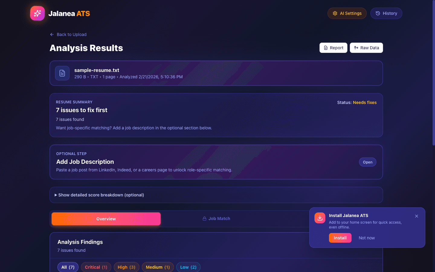 ATS analyzer after resume upload showing transition toward analysis